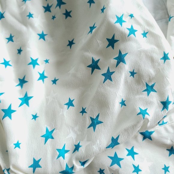 Vtg 80s/90s Womens 8 Star Pattern Silk Blouse Long Sleeve Collared Layered. - Picture 4 of 10